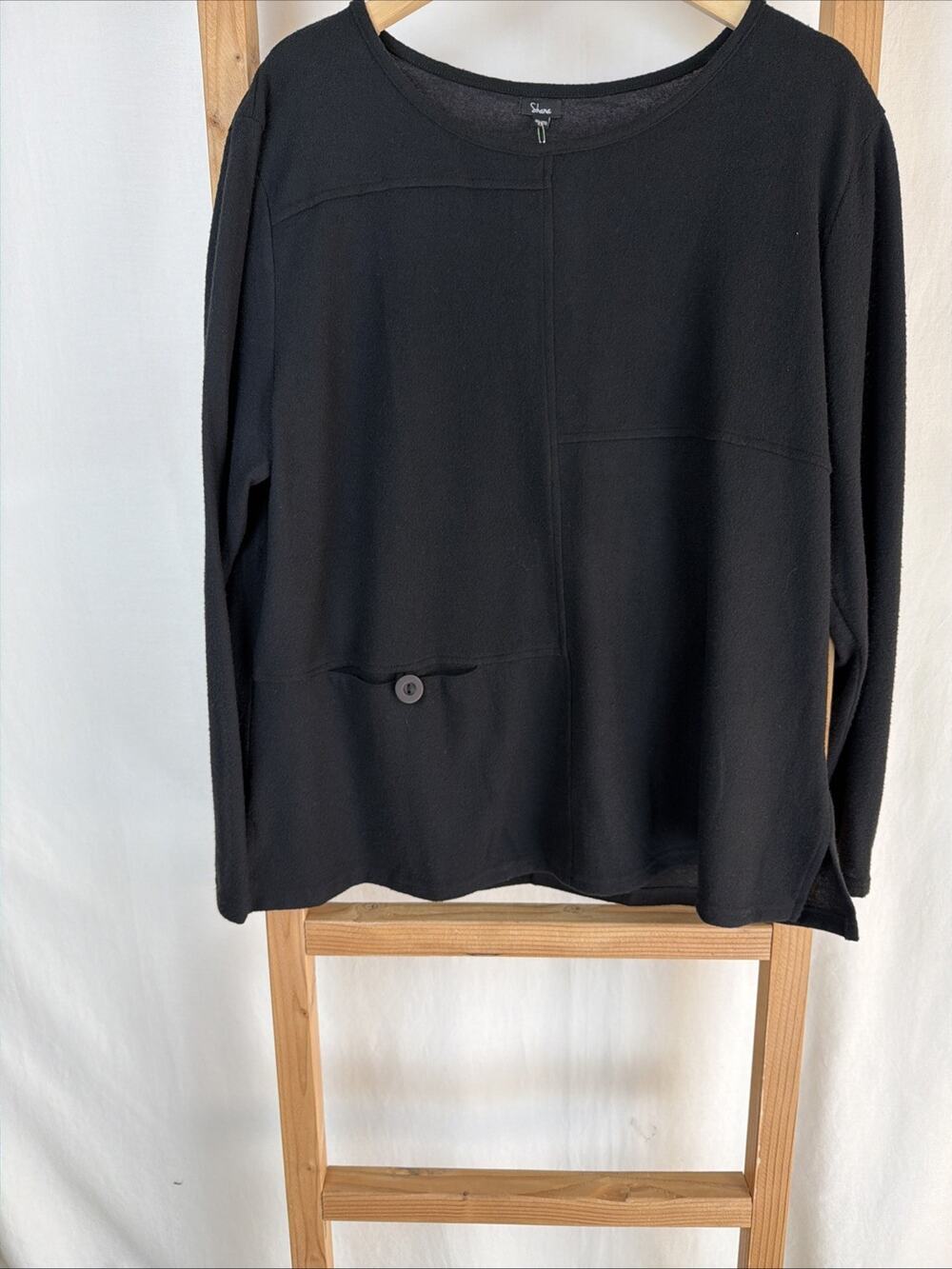 NWT Shana Black Round Neck Long Sleeve Button Pocket Sweater #0917 Size 2XL